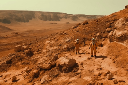 火星星球宇航员探索火星岩石背景