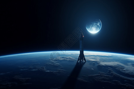 火箭绕地球飞行3D设计图背景图片