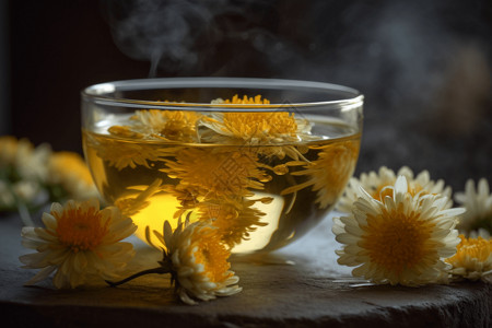 一杯清澈的菊花茶图片