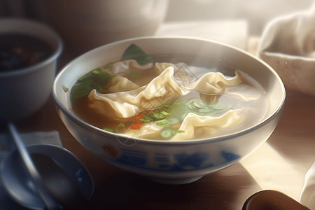 馄饨汤美味的小吃馄饨插画