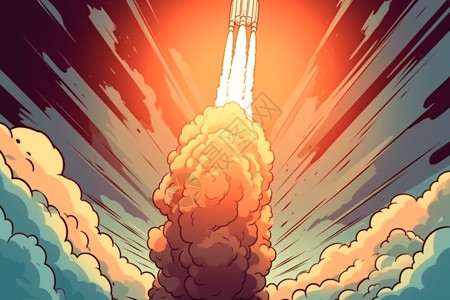 场面火箭发射的场景插画