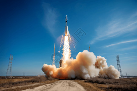 运载地球通信卫星的火箭发射高清图片