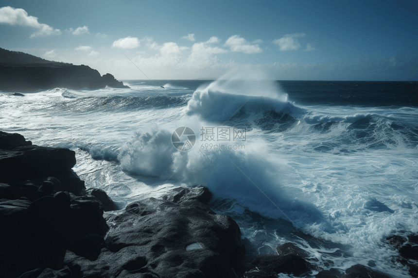 海浪撞击岩石图片