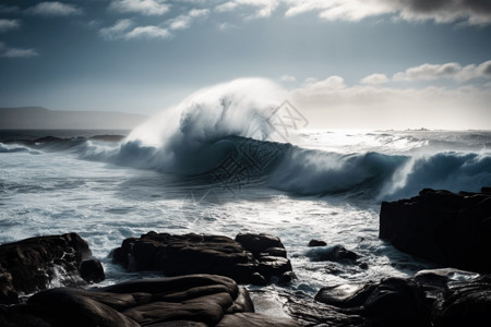 海浪撞击岩石图图片