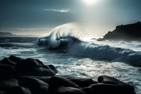 海浪撞击岩石场景图片