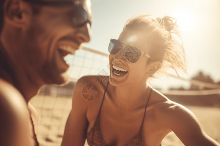 情侣打沙滩排球图背景图片