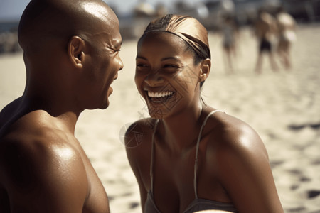 情侣打沙滩排球背景图片
