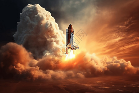 发射中的火箭航天飞机在发射中场景设计图片