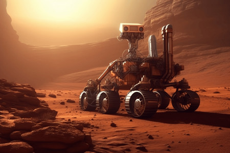 火星车机器人扫描地形插画