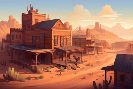 沙漠小镇景观插画