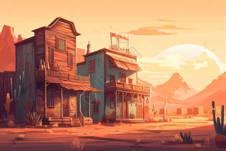 沙漠西部小镇背景图片