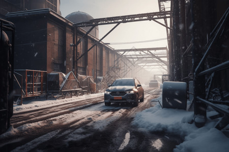 白雪皑皑的工业区图片