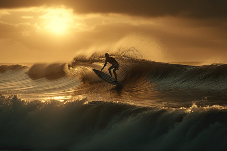 夕阳下的冲浪者图片