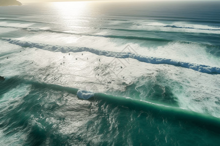 冲浪者在公海中冲浪图片