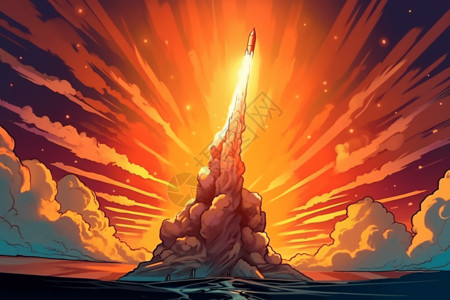 火箭发射卡通3D插图图片