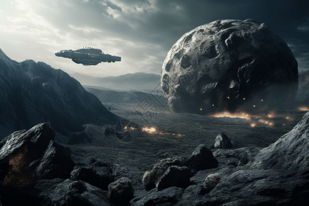 岩石地形小行星场3D图设计图片