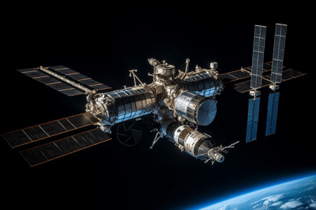 与国际空间站对接的航天器背景图片
