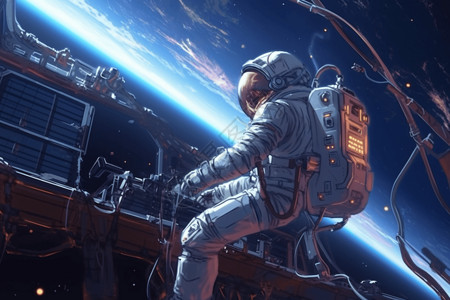 太空行走的宇航员插图背景图片