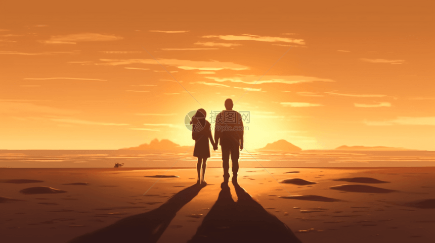 夫妇站在海滩上插图图片