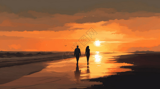 浪漫日落时分沙滩插图图片