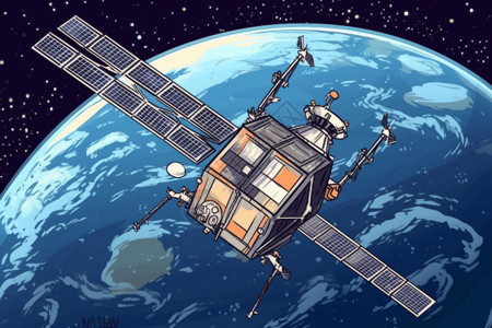 卡通卫星航天器发射场景插图插画