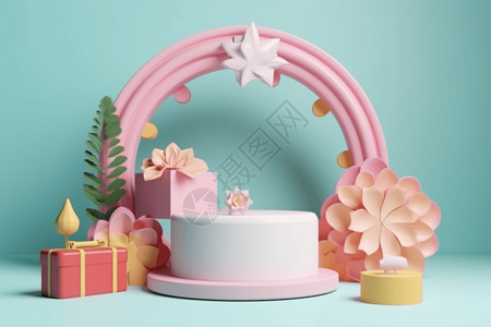 直播礼物粉色的产品展示台设计图片