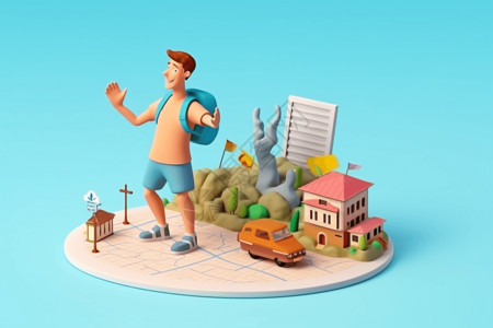 休闲出行旅游的游客3d素材设计图片