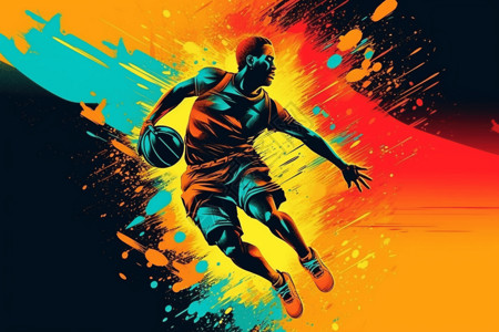 热血篮球跳跃的篮球运动员插画