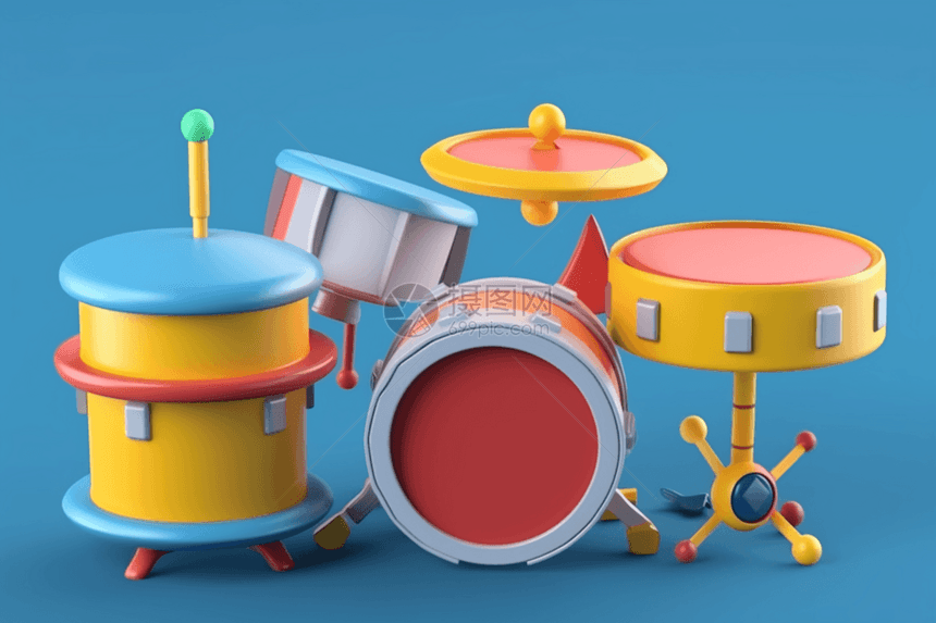 玩具鼓套装3d插图图片