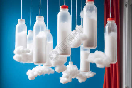 塑料牛奶瓶挂云背景图片