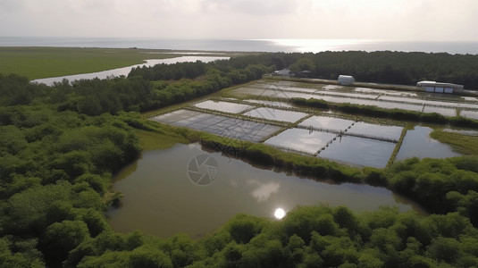 虾场农场的太阳能电池板背景