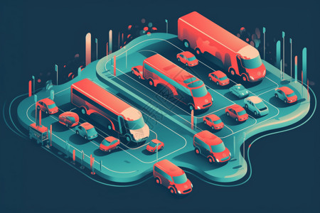 车辆自动识别系统简化运输流程图插画