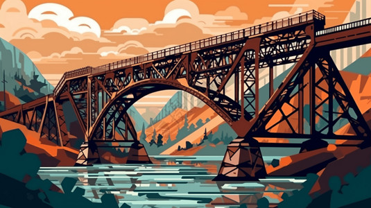 横跨河流的钢桥平面插图图片