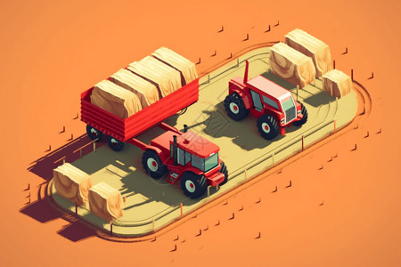 农田干草的运输3D插图图片