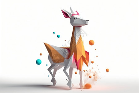 卡通可爱独角兽3d全身纸火箭鹿插图设计图片