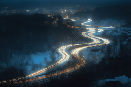山路夜景冬季的蛇形街道插画