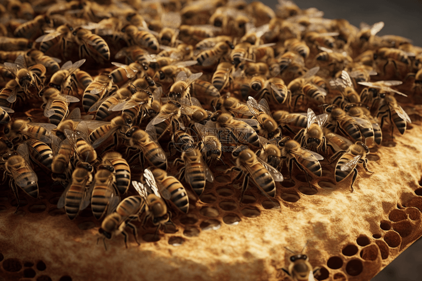 蜂巢蜂群的特写图片