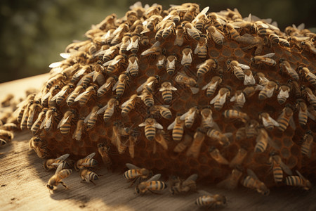 蜂巢蜂群的特写视图图片