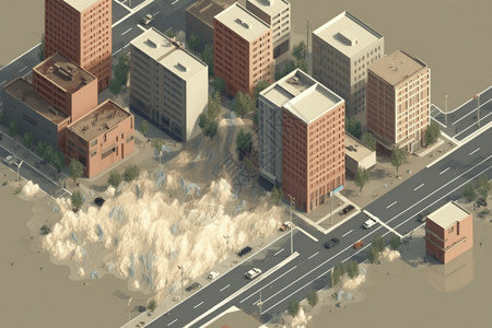 山洪暴发对城市损坏插图背景图片