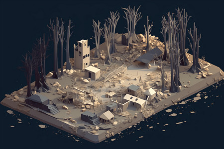自然灾害的损坏3D插图背景图片