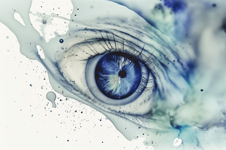 蓝灰色抽象水彩眼插画
