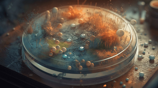 科学培养细菌菌落培养皿3D渲染图设计图片