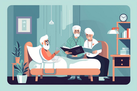 病人躺在病床死亡病人躺在床上看书平面插图插画