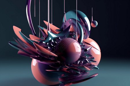紫色风铃花3d管锥体晶体运动渲染设计图片
