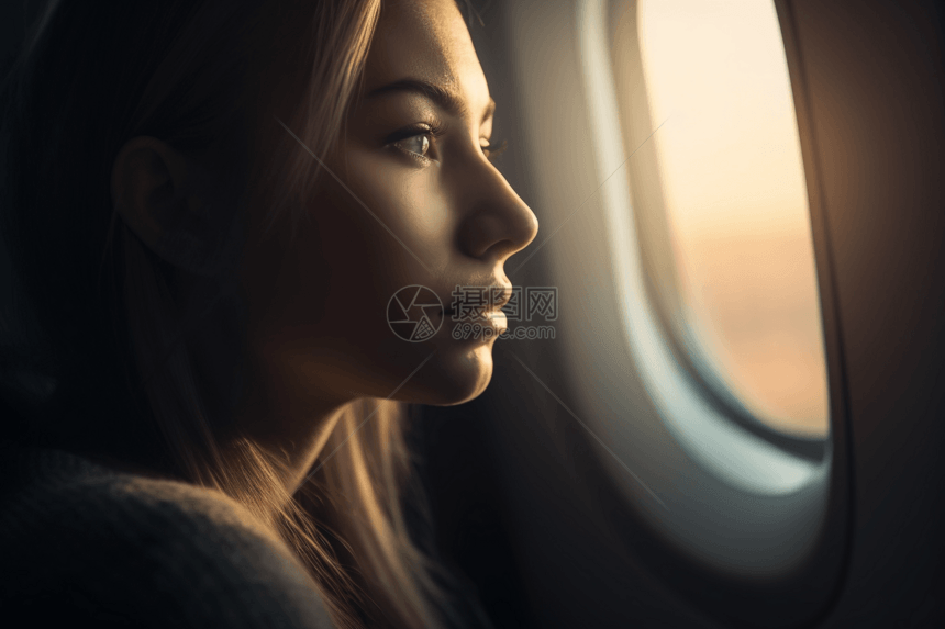 飞机窗户边的女人图片