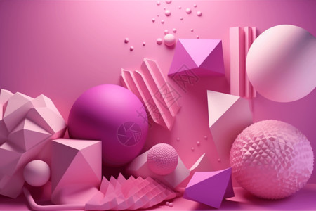 创意粉彩3d粉彩洋红色几何形状集群设计图片