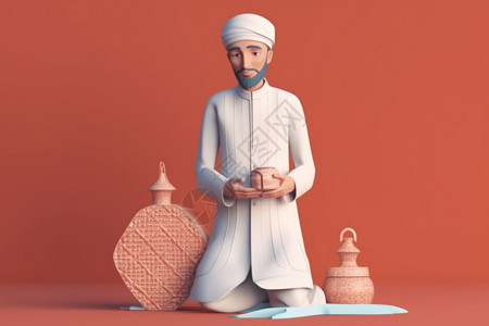 穆斯林男子的3d插图图片
