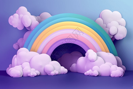 蓝边卡通云彩3D彩虹紫色背景设计图背景