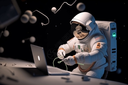 重力感应宇航员工作笔记本电脑零重力设计图片