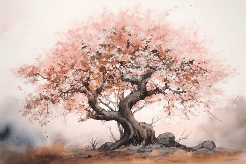 樱花树的插画图片